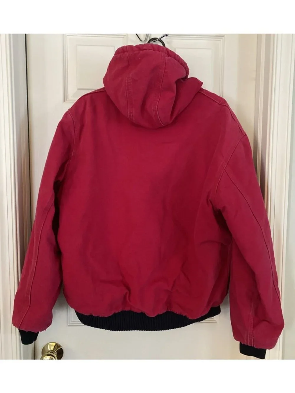 VTG Carhartt Y2K Unisex Red Hooded Zip-Up Work Farm Jacket Large USA Made - Picture 2 of 16